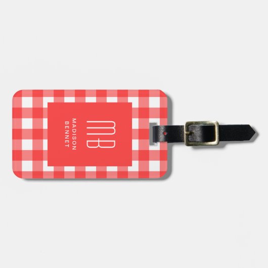 Elegant Red Gingham Monogram ラゲッジタグ (正面横)