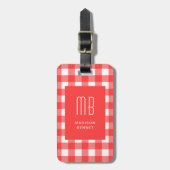 Elegant Red Gingham Monogram ラゲッジタグ (正面縦)