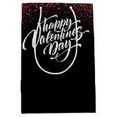 Elegant Red Glitter Fade Happy Valentine’s Day ミディアムペーパーバッグ (正面)