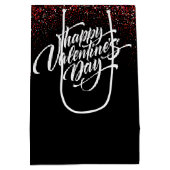 Elegant Red Glitter Fade Happy Valentine’s Day ミディアムペーパーバッグ (裏面)