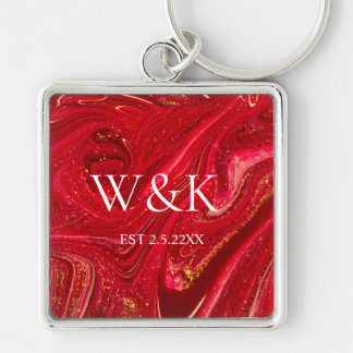 Elegant Red Glitter Initial Wedding Couple  キーホルダー