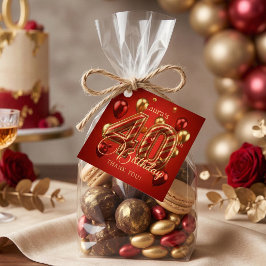Elegant Red Gold Balloons 40th Birthday Thank You フェイバータグ
