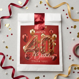 Elegant Red Gold Balloons 40th Birthday Thank You フェイバーバッグ
