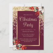 Elegant Red Gold Botanical Christmas Party 招待状 (正面)