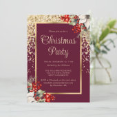 Elegant Red Gold Botanical Christmas Party 招待状 (スタンド正面)