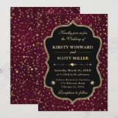 Elegant Red & Gold Celestial Starry Wedding 招待状 (正面/裏面)