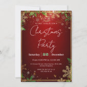 Elegant, Red & Gold, Christmas Party Invitation 招待状 (正面)