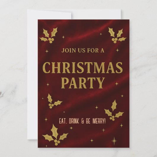 Elegant Red & Gold Christmas Party Invitation 招待状 (正面)