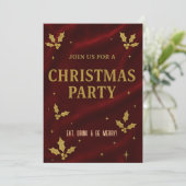 Elegant Red & Gold Christmas Party Invitation 招待状 (スタンド正面)