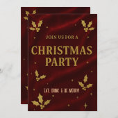Elegant Red & Gold Christmas Party Invitation 招待状 (正面/裏面)