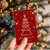 Elegant Red Gold Christmas Tree Photo 箔シーズンカード