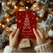 Elegant Red Gold Christmas Tree Photo 箔シーズンカード