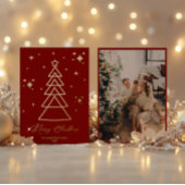 Elegant Red Gold Christmas Tree Photo 箔シーズンカード
