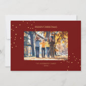 Elegant Red & Gold Confetti Merry Christmas Photo シーズンカード (正面)