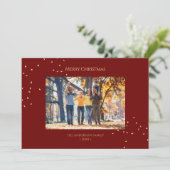 Elegant Red & Gold Confetti Merry Christmas Photo シーズンカード (スタンド正面)