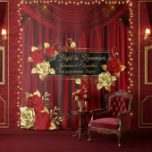 Elegant Red & Gold Floral Engagement Backdrop  タペストリー