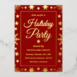 Elegant Red Gold Foil Corporate Holiday Party 箔招待状