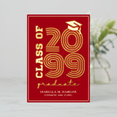Elegant Red Gold Graduation YY Announcement 箔招待状 (立ち正面)