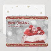 Elegant Red Gold Holly Christmas Presents シーズンカード (正面/裏面)