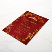 Elegant Red Gold Leaf Wreath Quinceanera 箔招待状 (回転した状態)