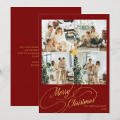 Elegant Red & Gold Merry Christmas Family Photo -  シーズンカード (正面/裏面)