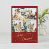 Elegant Red & Gold Merry Christmas Family Photo -  シーズンカード (スタンド正面)