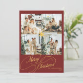 Elegant Red & Gold Merry Christmas Family Photo - シーズンカード (スタンド正面)