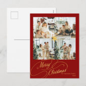 Elegant Red & Gold Merry Christmas Family Photo -  シーズンポストカード (正面/裏面)
