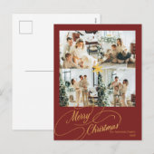 Elegant Red & Gold Merry Christmas Family Photo -  シーズンポストカード (正面/裏面)