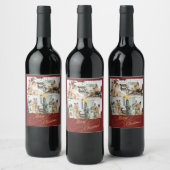 Elegant Red & Gold Merry Christmas Family Photo -  ワインラベル (ボトル)