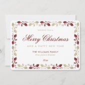 Elegant Red Gold Merry Christmas Happy New Year シーズンカード (正面)