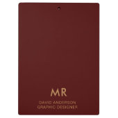 Elegant Red Gold Monogram Logo clipboard クリップボード (裏面)
