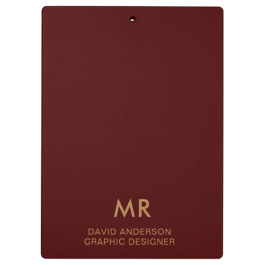 Elegant Red Gold Monogram Logo clipboard クリップボード (裏面)