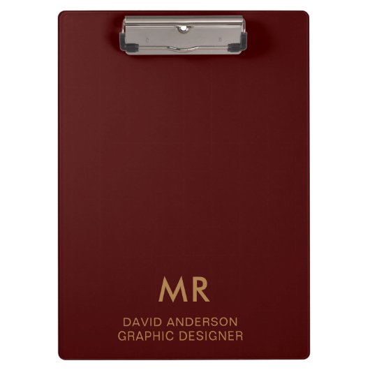 Elegant Red Gold Monogram Logo clipboard クリップボード (正面)