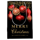 Elegant Red & Gold Ornament Merry Christmas ミディアムペーパーバッグ (正面)