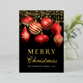 Elegant Red & Gold Ornaments Christmas 3 Photo  箔シーズンカード (立ち正面)