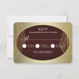 Elegant Red Gold Oval Feather RSVP Card