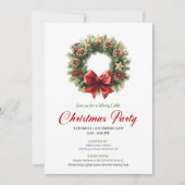 Elegant Red Gold Pine Wreath Christmas Party 招待状 (正面)
