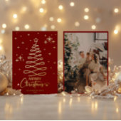 Elegant Red Gold Ribbon Tree Christmas Photo 箔シーズンカード