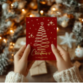 Elegant Red Gold Ribbon Tree Christmas Photo 箔シーズンカード