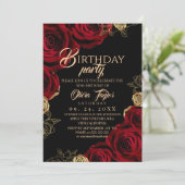 Elegant Red Gold Roses Birthday Party 招待状 (スタンド正面)