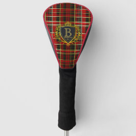 Elegant Red Gold Tartan Monogrammed Corporate  ゴルフヘッドカバー