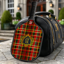 Elegant Red Gold Tartan Monogrammed Corporate  ピックルボールラケット