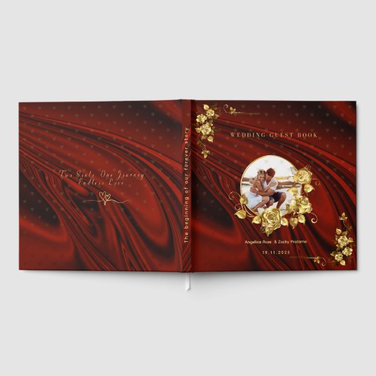 Elegant Red & Gold Wedding  Personalized ゲストブック (全面)