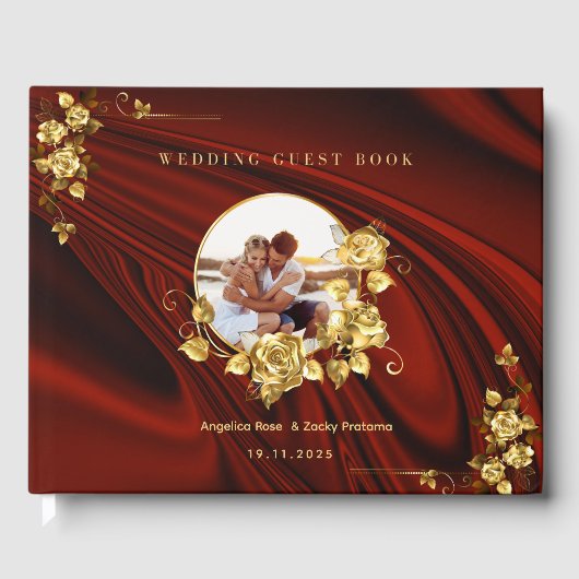 Elegant Red & Gold Wedding  Personalized ゲストブック (正面)