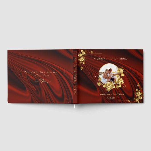 Elegant Red & Gold Wedding  Personalized ゲストブック (全面)