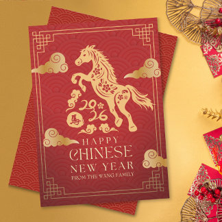 Elegant Red Gold Year Of Horse Chinese New Year  シーズンカード
