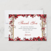 Elegant Red Golden Tiara Floral Quinceañera サンキューカード (正面)