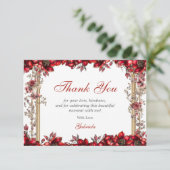 Elegant Red Golden Tiara Floral Quinceañera サンキューカード (スタンド正面)