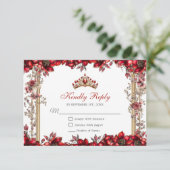 Elegant Red Golden Tiara Floral Quinceañera 出欠カード (スタンド正面)